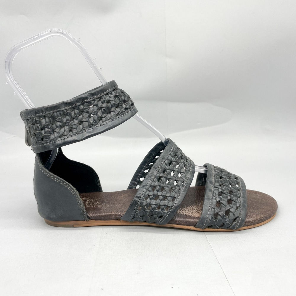 ROAN Bed Stu Womens 10 Clio Sandals Black Woven Leather Gladiator Zip Flats Boho